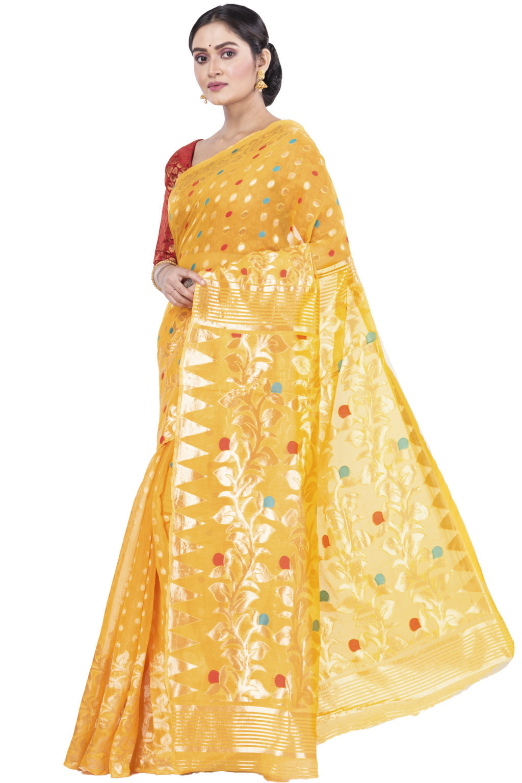 Yellow Pure Cotton Lataguti_Jmdni Jamdani Saree (688)
